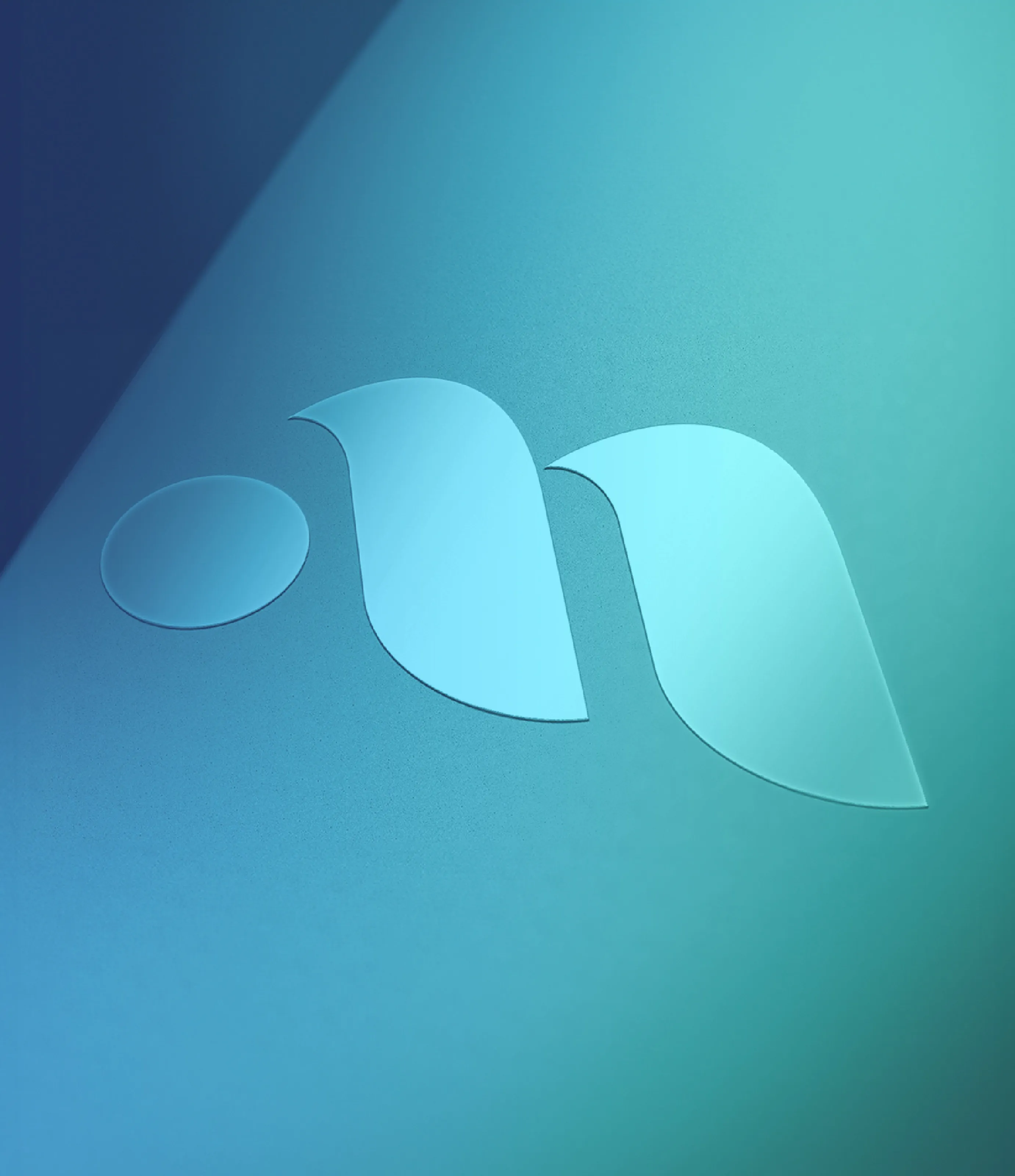 Close-up of the embossed Mainstay M symbol on a blue-green gradient