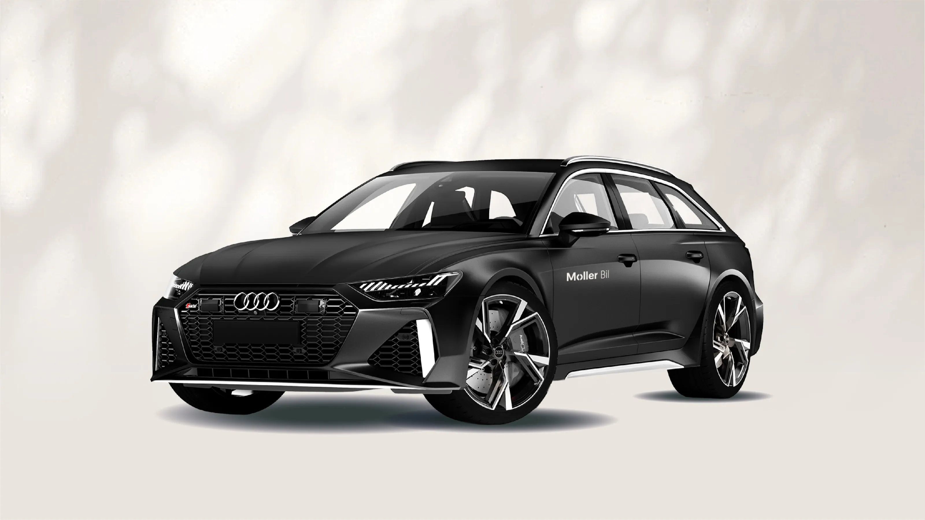 A black Audi photographed in a light studio setting, in the new photo style
