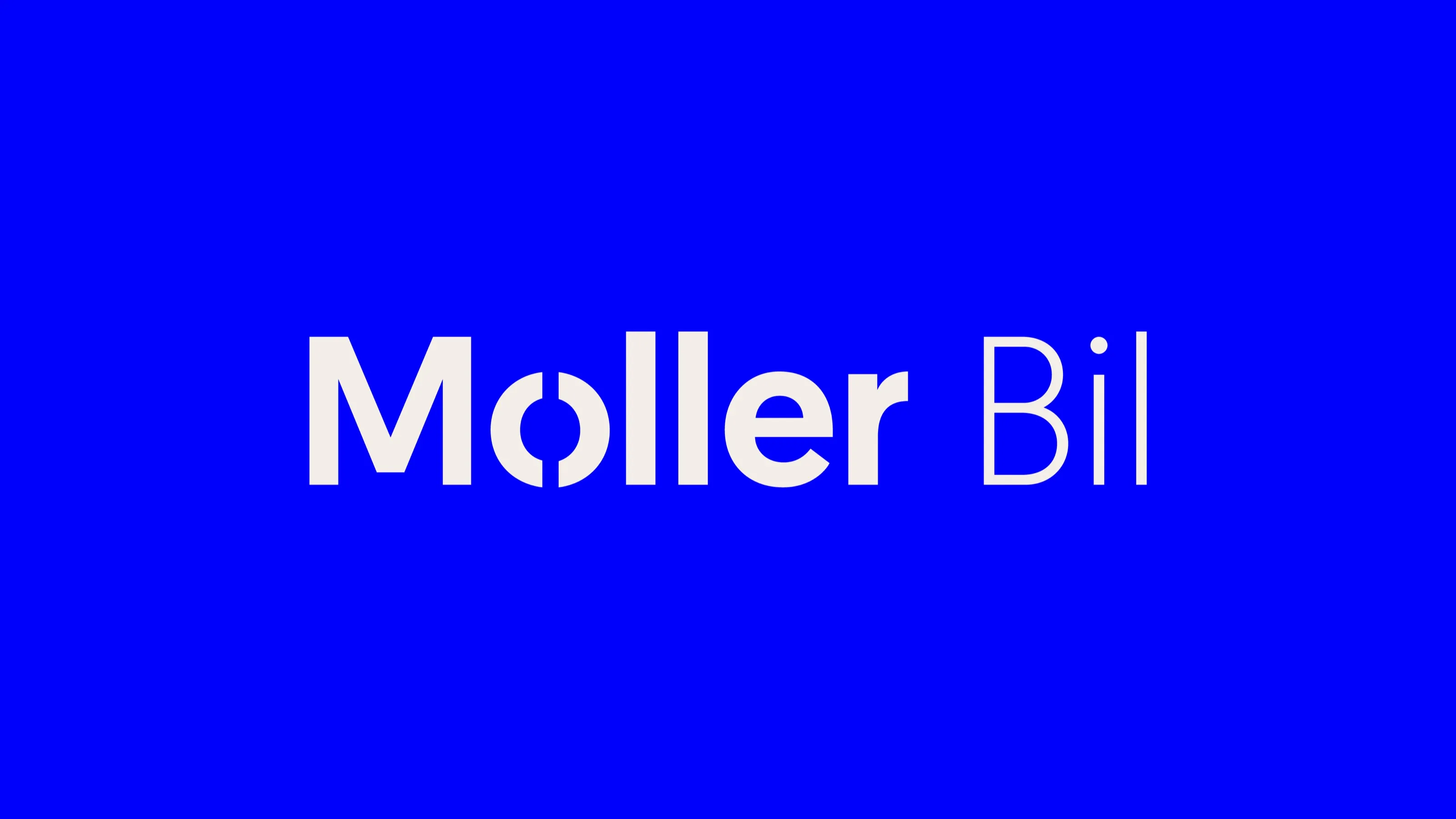 The Møller Bil wordmark in white on a strong blue background, with the Ø as a distinct symbol