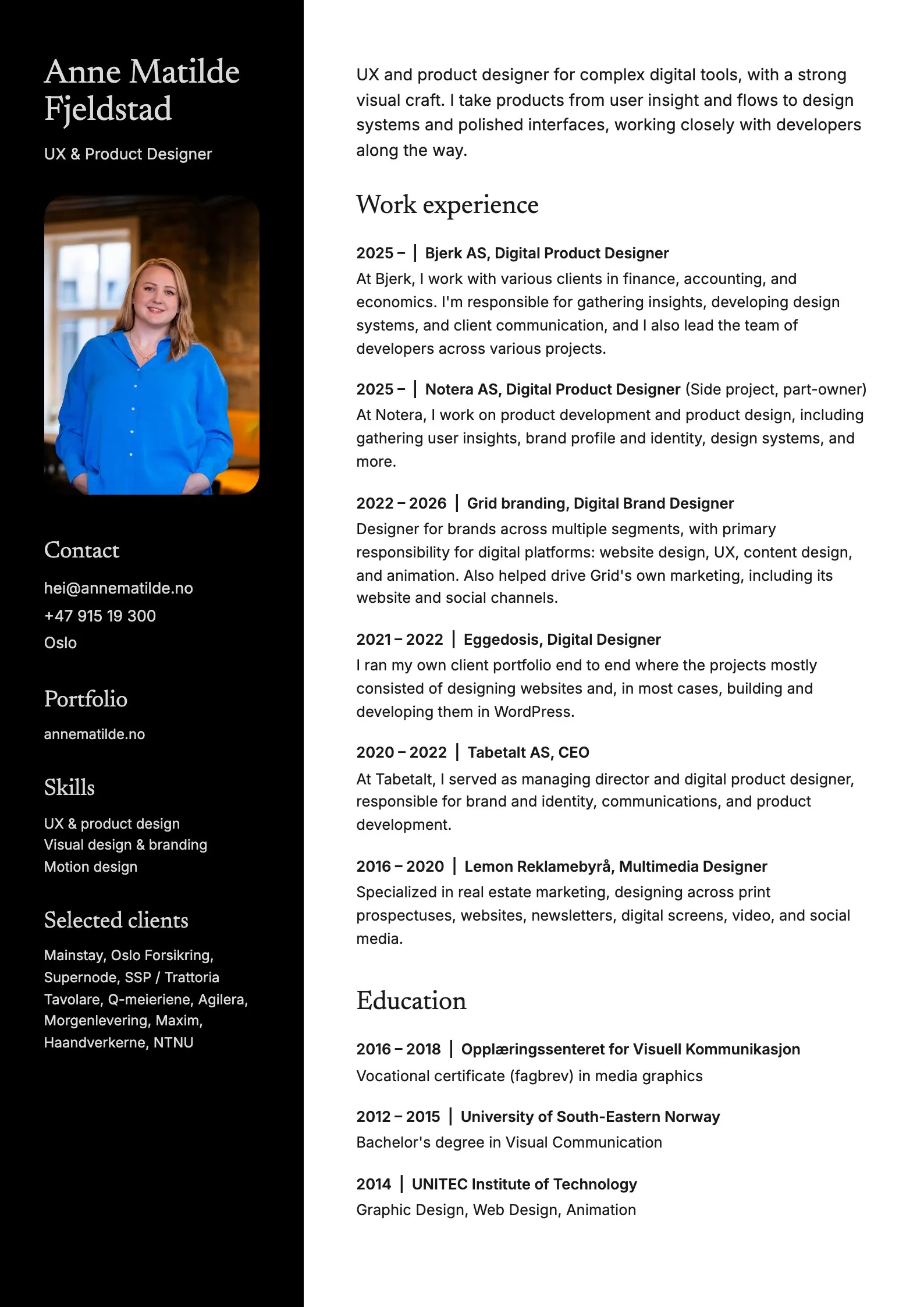 The English CV, generated as PDF from the same data file as the website