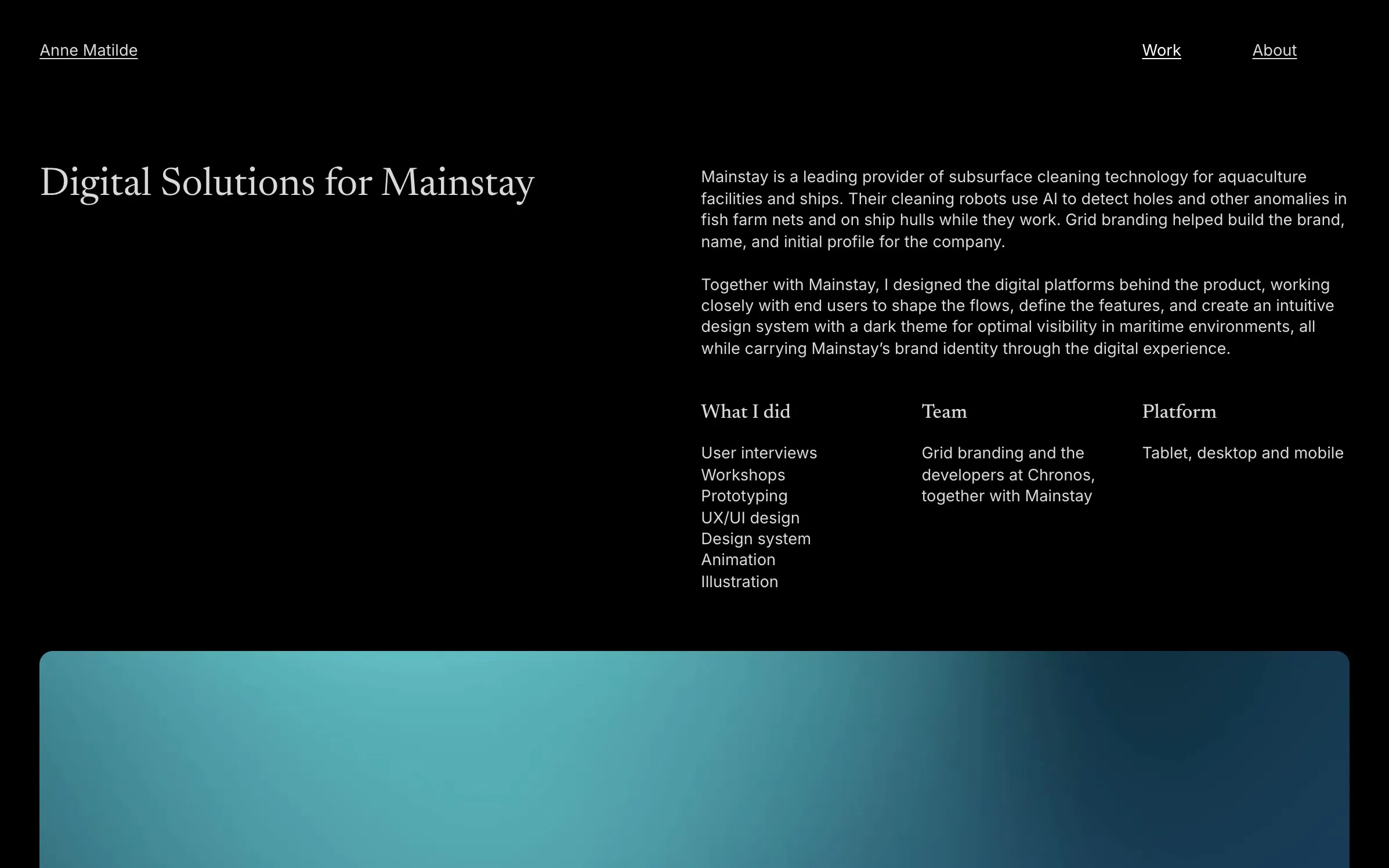 A case page on desktop, with the title on the left and the intro and project facts on the right