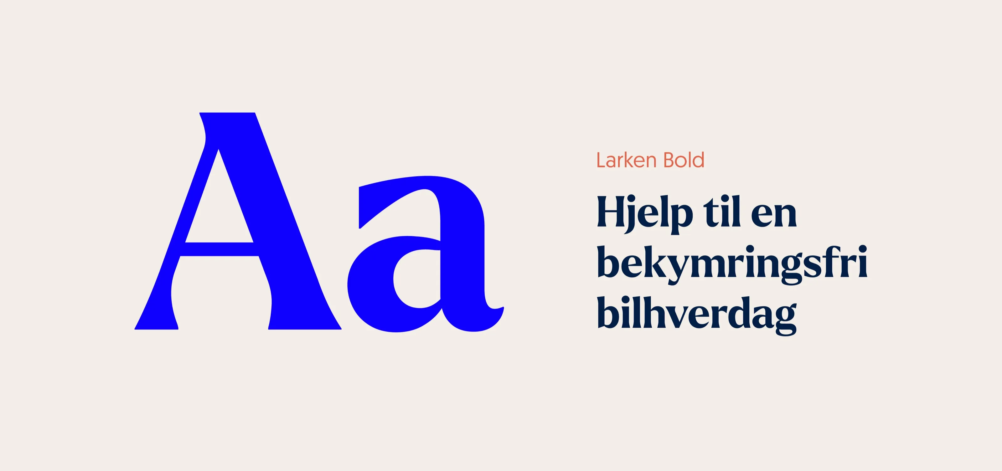 The display typeface in blue on beige, with the headline «Hjelp til en bekymringsfri bilhverdag»